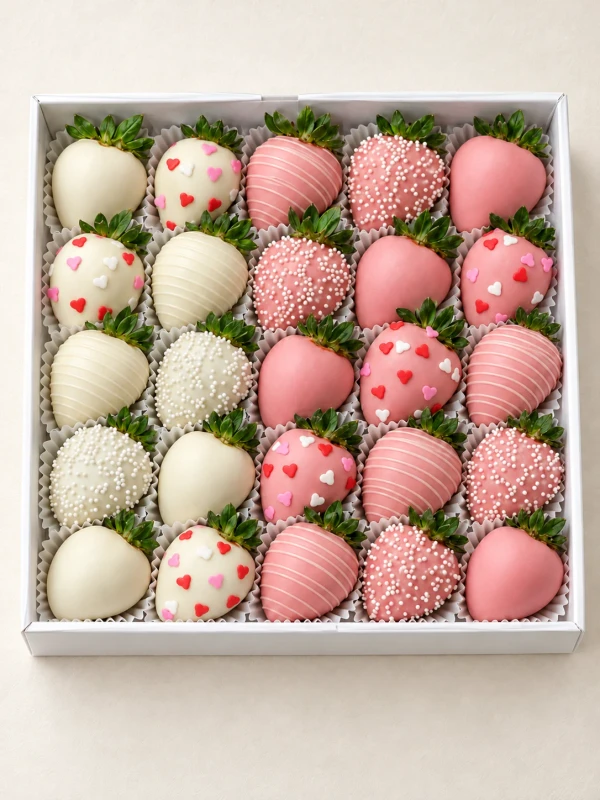 Клубничный бокс "Pink heaven" — «Клубничный бокс Pink heaven» — клубничный бокс Dolce Sweets из 20 ягод клубники в белом шоколаде и 25 ягод…
